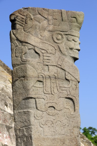 Mexico, Veracruz, Papantla, El Tajin archaeological site Stone carving at Monument 5. Photo : Nick