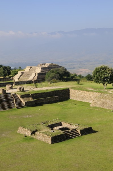 Mexico, Oaxaca, Monte Alban, Site view onto ball court or Juegos de Pelota. Photo : Nick Bonetti
