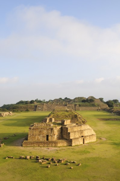 Mexico, Oaxaca, Monte Alban, Archaeological site Ruins of Monticulo J and Edifio I H and G