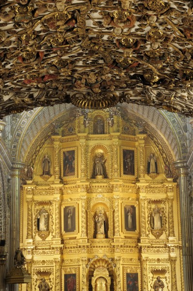 Mexico, Oaxaca, Church of Santo Domingo Ornately decorated interior with carved and gilded