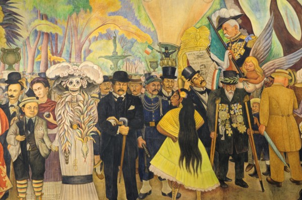 Mexico, Federal District, Mexico City, Detail of mural Dream of a Sunday Afternoon in the Alameda