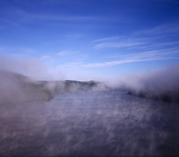 France, Bretagne, River Aulne, View from Pont de Terenez bridge looking west along River Aulne in
