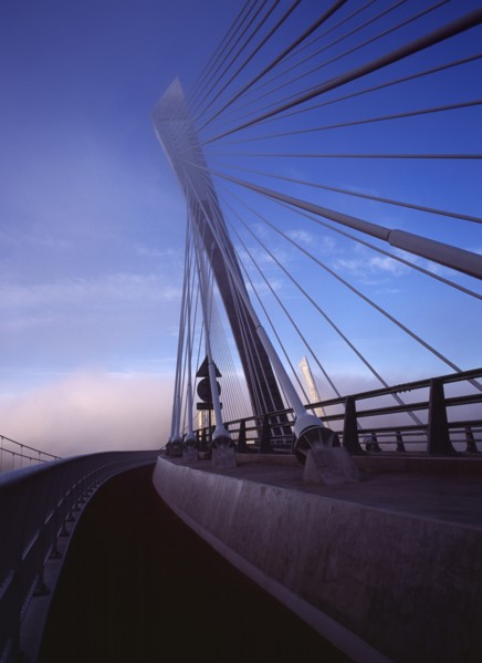 France, Bretagne, Finistere, Ile de Crozon. The new Pont de Terenez suspension bridge over the