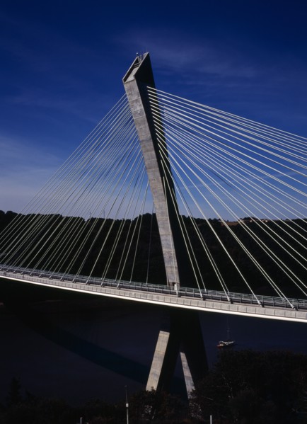 France, Bretagne, Finistere, Ile de Crozon. The new Pont de Terenez suspension bridge opened April