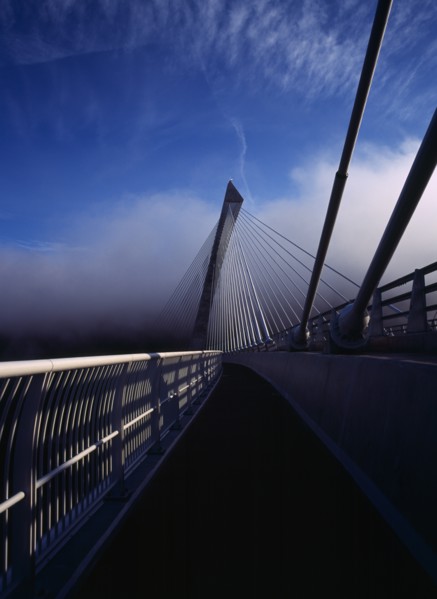 France, Bretagne, Finistere, Ile de Crozon. The new Pont de Terenez suspension bridge opened April