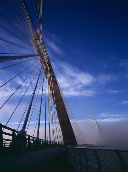 France, Bretagne, Finistere, Ile de Crozon. The new Pont de Terenez suspension bridge opened April