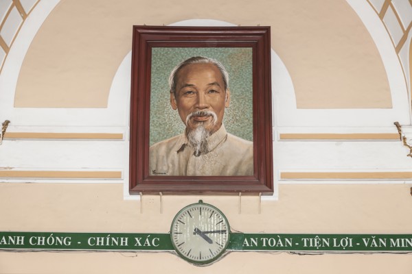 Vietnam, Ho Chi Minh City, Vietnam Portrait of Ho Chi Minh inside the Central Post Office. Photo :