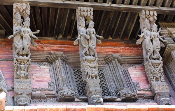 Nepal, Kathmandu, Durbar Square Erotic carvings on roof supports of Jagganath Temple. . 
Photo Nic