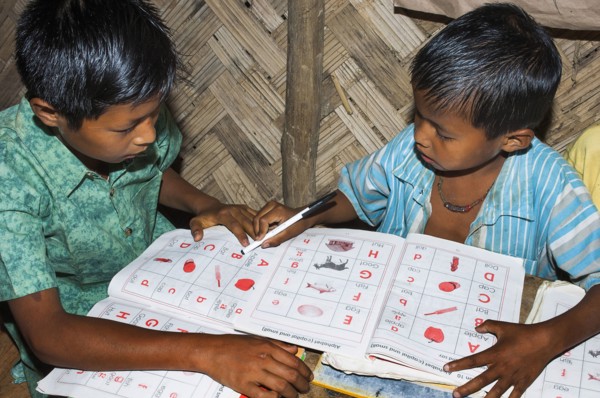 Bangladesh, Chittagong Division, Bandarban, Primary school classroom demonstrating child-centred group based work initiated by an NGO.