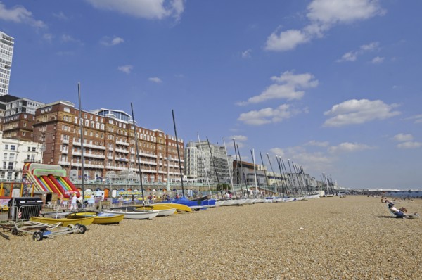 View along the Brighton beach to Pier Brighton East Sussex England