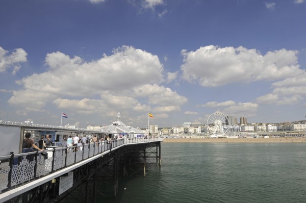 View back to the beach from Brighton Pier Brighton East Sussex England