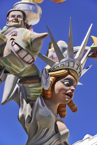 Spain, Valencia Province, Valencia, Papier Mache figure of a woman resembling the Statue of Liberty