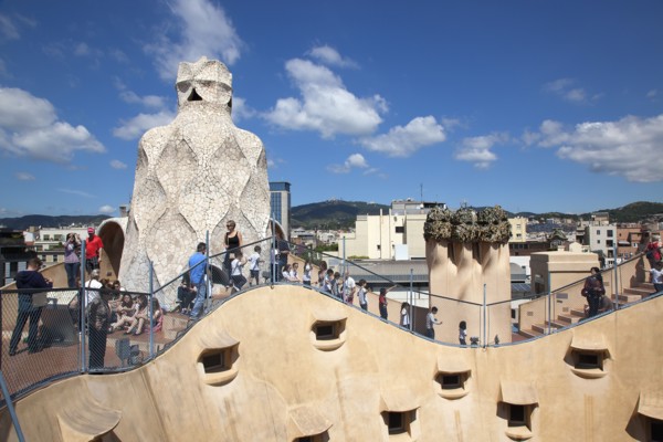 Spain, Catalonia, Barcelona, La Pedrera or Casa Mila on Passeig de Gracia, designed by Antoni Gaudi