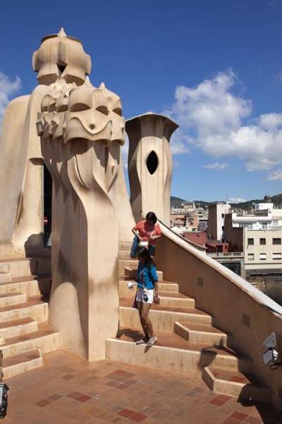 Spain, Catalonia, Barcelona, La Pedrera or Casa Mila on Passeig de Gracia, designed by Antoni Gaudi