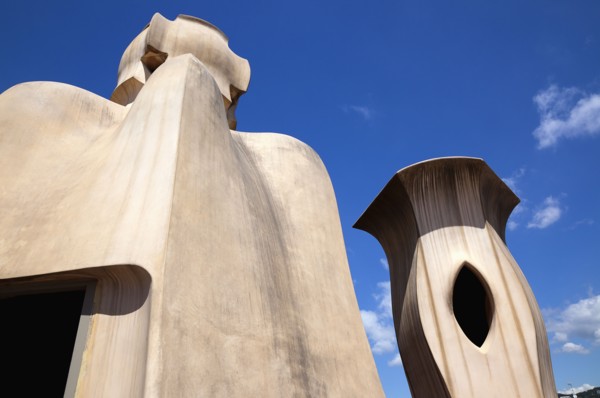 Spain, Catalonia, Barcelona, La Pedrera or Casa Mila on Passeig de Gracia, designed by Antoni Gaudi