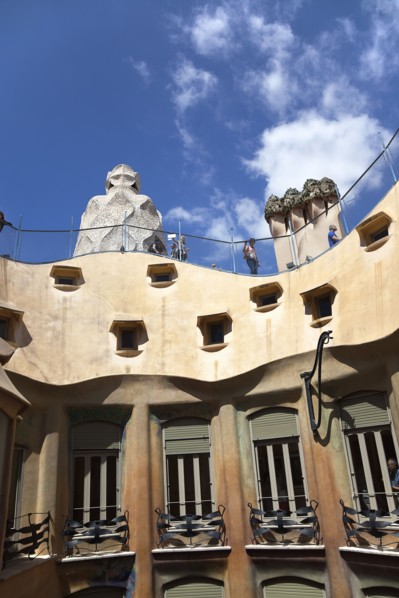 Spain, Catalonia, Barcelona, La Pedrera or Casa Mila on Passeig de Gracia, designed by Antoni Gaudi