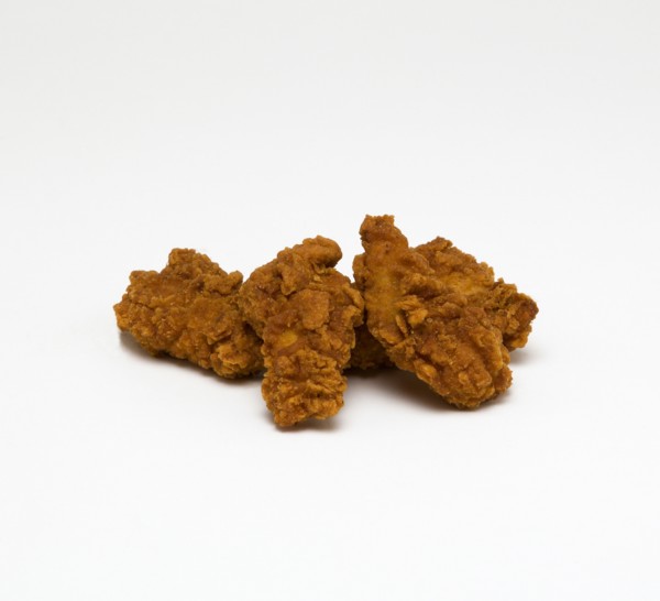 Food, Cooked, Poultry, Battered spicey chicken wings on a white background.