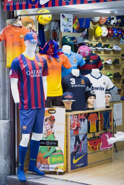 Spain, Catalonia, Barcelona, Sports clothes shop.