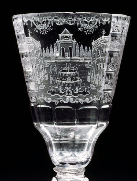 Verre gravé représentant un jardin