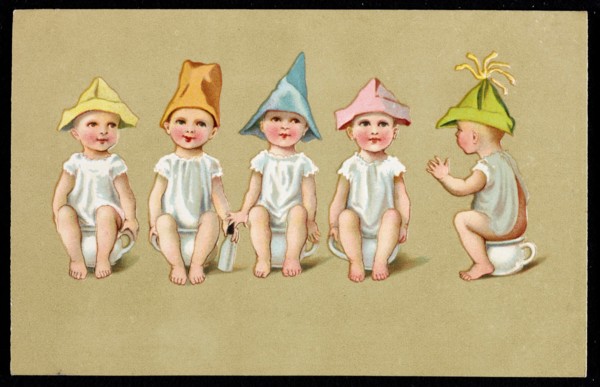 Bébés assis sur des pots de chambre