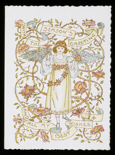 Girl Holding Roses, a greeting card, by Marcus Ward & Co. England, c.1897