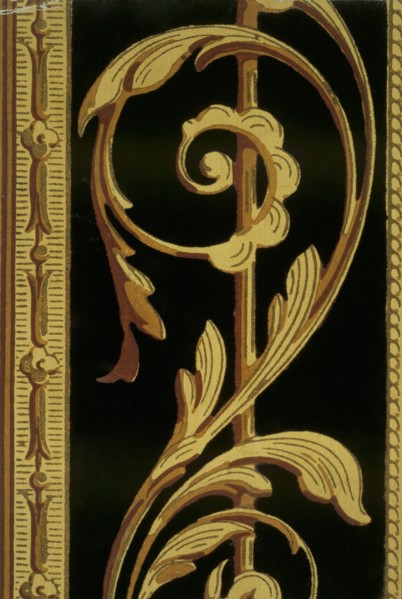 Colour print from flock wallpaper. England, late 19th century