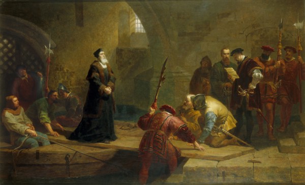 Archbishop Cranmer taken to the tower, by Frederick Goodall. England, mid-19th century