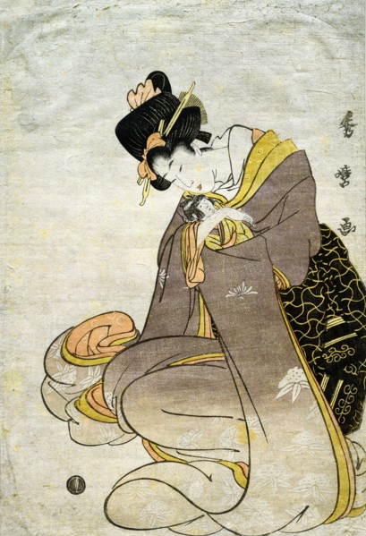 A Young Woman Fondling a Doll, by Kitagawa Hidemaro. Japan, 19th century