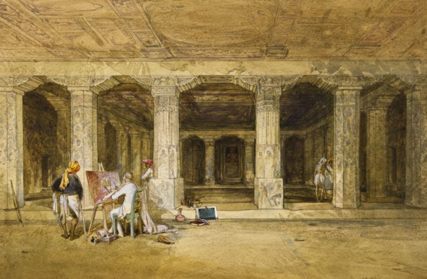 Robert Gill, copying the Ajanta frescoes, by William Simpson. India, 19th century