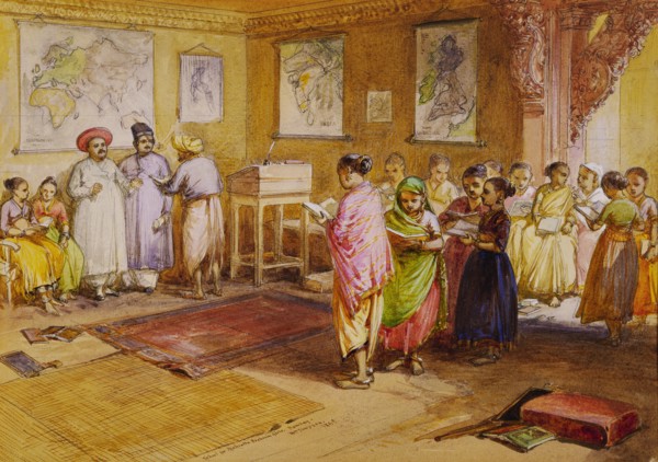 School of Mahratta Brahmin girls, by William Simpson. Bombay, India, 19th century