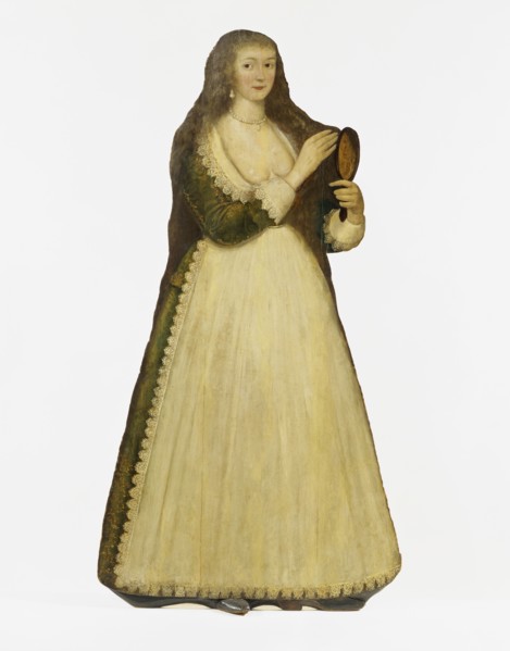 Woman holding a mirror. Kent, England, 17th century