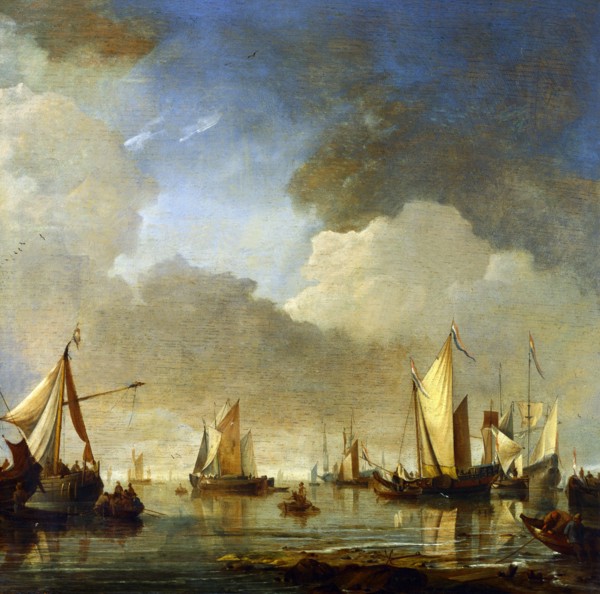 Large Ships and Boats in a Calm, by Willem Van De Velde. The Netherlands, 17th-18th century