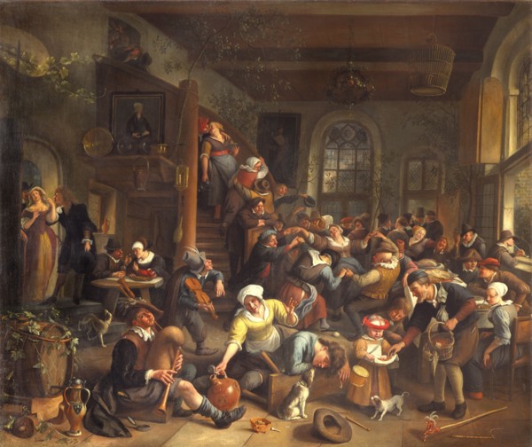 The egg dance, peasants merrymaking in an Inn, by Jan Steen. The Netherlands, 17th century