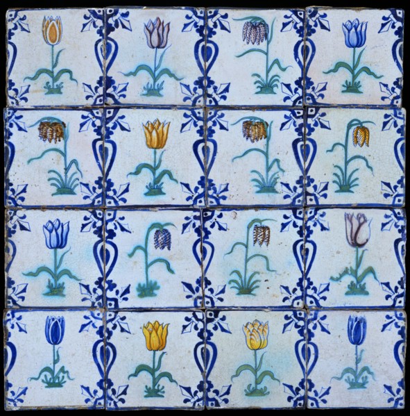Panel of 12 tiles. Holland, early 17th century