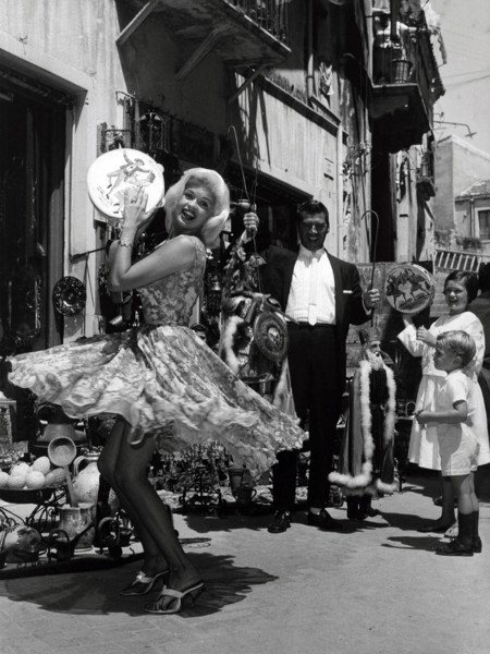 Jayne Mansfield dancing with a tambourine