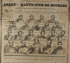 Poster depicting the judgement of the Haut Cour de Bourges concerning the 20 defendants involved in the affair of 15th May 1848