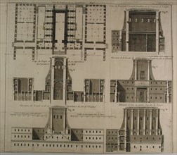 Cross sectional drawings of the Temple of Solomon and its frameworks from the Western side