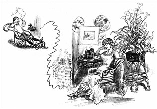 The telephone courtyard, illustration by Robida