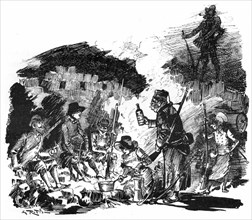 The guards at the barricade, illustration  by Robida
