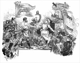 Le bataillon des Droits de l'homme et le bataillon des Droits de la femme aux barricades, illustration de Robida