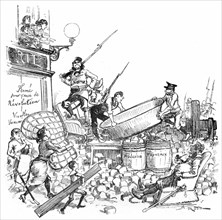 Family barricade, illustration by Robida