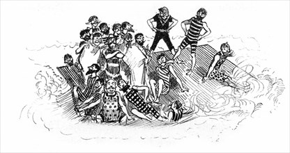 Population masculine en costumes de bains, illustration de Robida