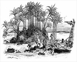 Shiwreck in Polynesia, illustration  by Robida