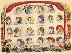 Variety Theater,  curtain displaying matrimonial want ads, illustration by by Robida