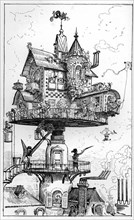 Rotating air house, illustration by Robida