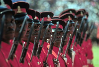 Swazi soldiers salute the King, September 1998