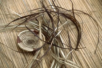 Natural materials to weave a grass basket