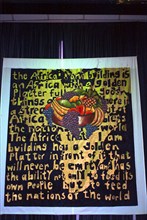 Prophetic banner at a Christian conference.  "The Africa I am building is an Africa with a golden