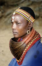 SAMBURU WOMAN WITH PAL-WEAVE COLLAR, KENYA