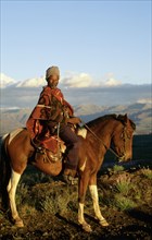 BASOTHO HORSEMAN ON HIS MOUNT, LESOTHO